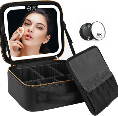 Travel Makeup Bag with LED Lighted Make up Case with Mirror