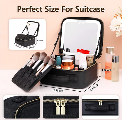 Travel Makeup Bag with LED Lighted Make up Case with Mirror