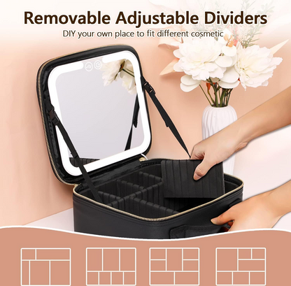Travel Makeup Bag with LED Lighted Make up Case with Mirror
