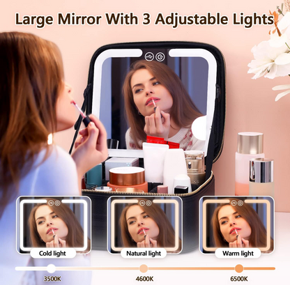Travel Makeup Bag with LED Lighted Make up Case with Mirror