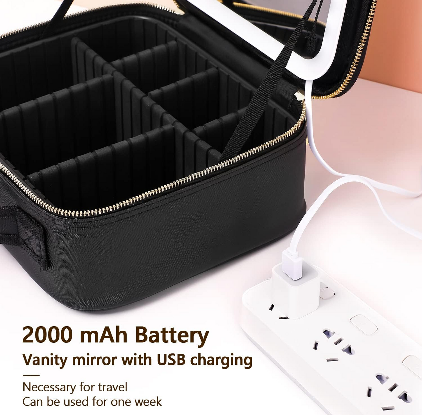 Travel Makeup Bag with LED Lighted Make up Case with Mirror